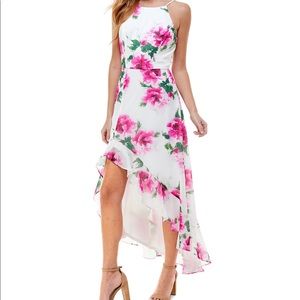 Floral Print Halter Maxi High Low Dress